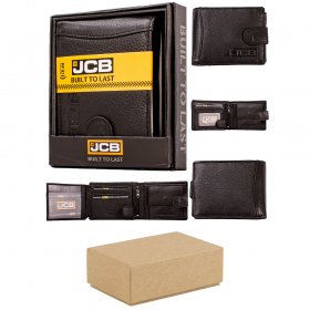 JCBNC53C BLACK BOX OF 12 GENUINE LEATHER RFID WALLET
