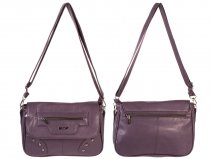 5874 PLUM PU Flapover Bag, Adj. Strp, Bck Zip & Stud