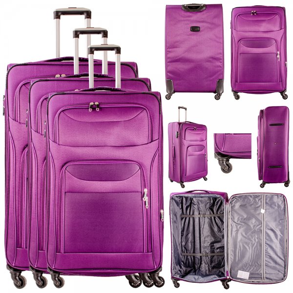 T-SL-01 PURPLE SET OF 3 TRAVEL TROLLEY SUITCASES