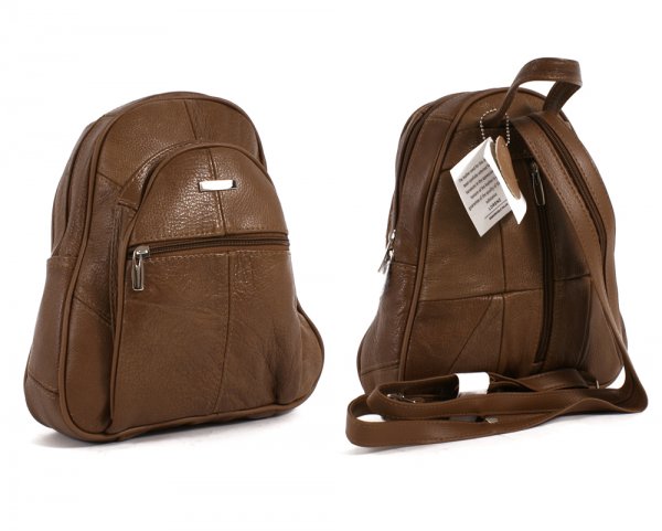 3748 DARK TAN Cow Hide Backpack with 4 Zips