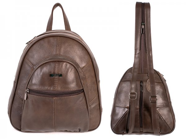 3748 DARK BROWN Cow Hide Backpack with 4 Zips