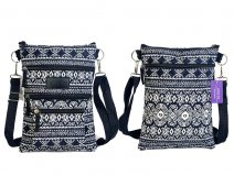 2586 Black Grey Med. X-Body Pattern Polyester Bag, Quilted