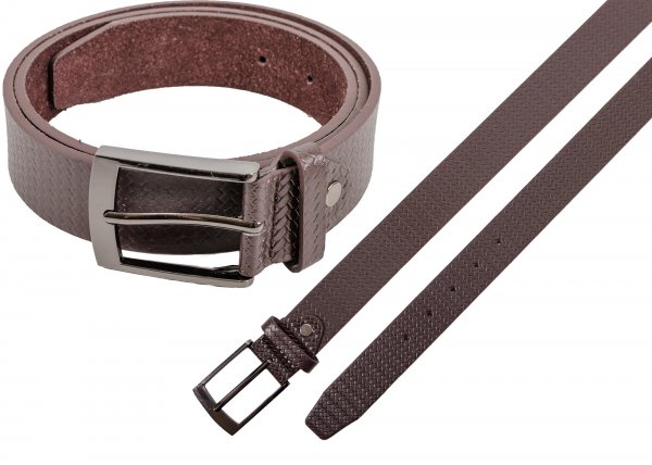 2730 BRN 1.25" woven print belt w/ brushed nickle bckl M 32"-36"