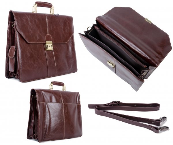 D0507 BROWN PU BRIEFCASE W/LOCK