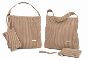 5848 Fawn Pleated Tote Shoulder Bag with Matching Wristlet