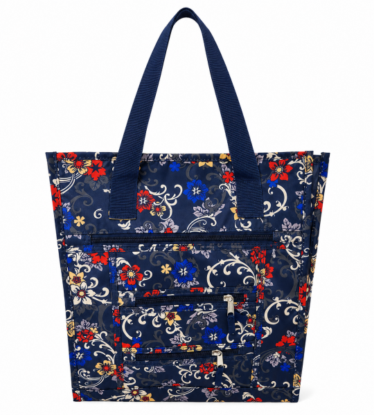 LL-7432P2 SHOPPING BAG NAVY FLOWER PRINT