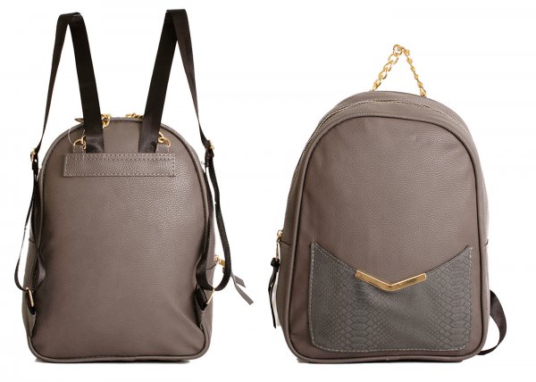 JBFB329 GREY NICOLE BROWN PU BACKPACK WITH GOLD CHAIN HANDLE