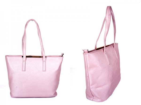 JBFB137 LIGHT PINK PU BAG WITH METAL TOP AND ONE ZIP