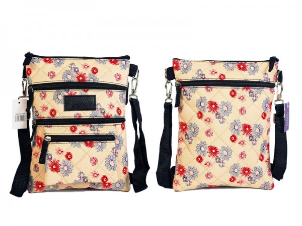 2586 Beige Med. X-Body Pattern Polyester Bag, Quilted
