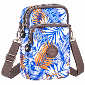 2448 Blue With Bamboo Leaves 2 Zip X-Body Bag (New)
