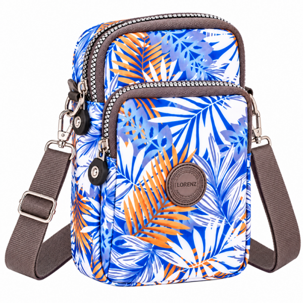 2448 Blue With Bamboo Leaves 2 Zip X-Body Bag (New)