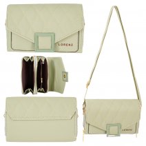 7123 LIGHT SAGE QUILT EFF FLIPOVER W/SHOULDER STRAP RFID PU BAG