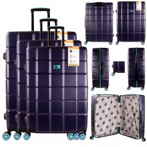 JB2074 NAVY/TORQUISE SET OF 3 TRAVEL TROLLEY SUITCASE