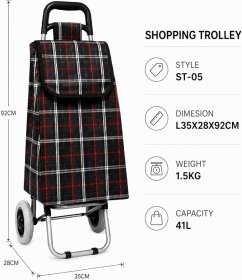 LL-ST05 black check PRINT 2 WHEEL SHOPPING TROLLEY