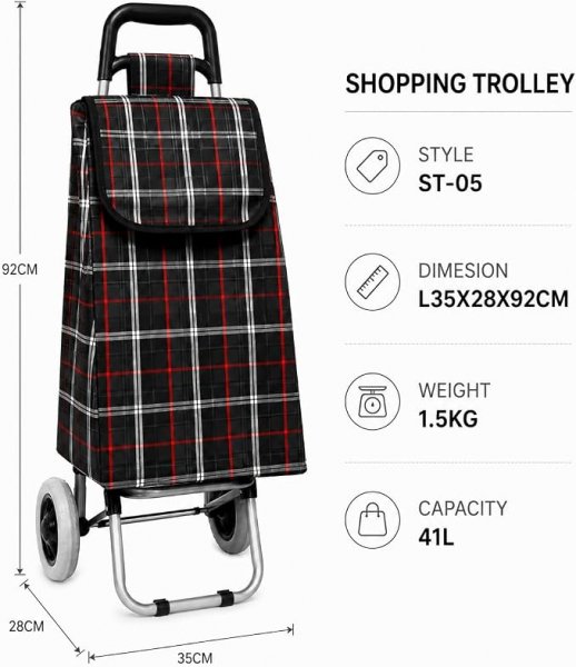 LL-ST05 black check PRINT 2 WHEEL SHOPPING TROLLEY