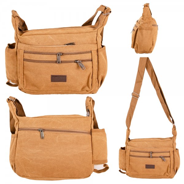 LL-238 BROWN CANVAS SHOULDER BAG