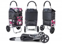 ST-07 COLLAPSABLE SHOPPING TROLLEY 2 WHEELS BLACK PINK FLOWER