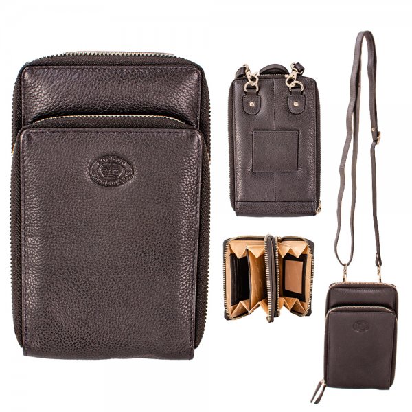 0593 BLACK PEBBLE LEATHER RFID X-BODY PHONE/ACCESSORY PURSE