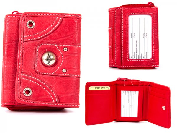 7590 Red Croc Crn PU Zip Rnd Prse, Frnt Flap, P.Pkt