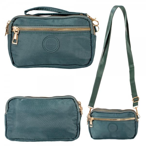 2439 GREEN MINI TRIPLE ZIP ROUND XBODY BAG WITH WRIST STRAP