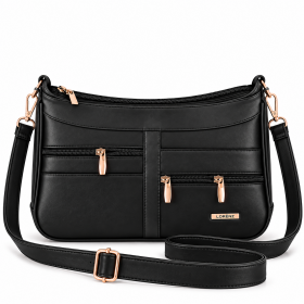 1955 Black Twin Top Leather Fashion Shoulder Bag W/5 Zip (New)