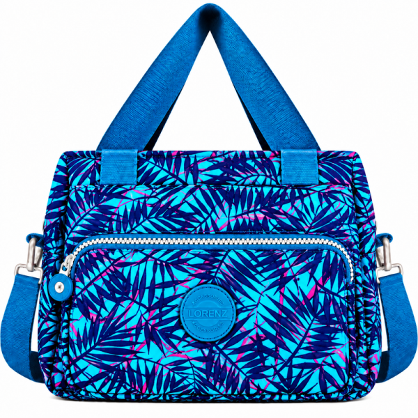 2503 Turq Pattrnd Crnkld Nylon H'Bag With Shoulder Strap (New)