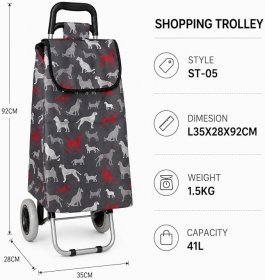 LL-ST05 DOG PATTERN PRINT 2 WHEEL SHOPPING TROLLEY