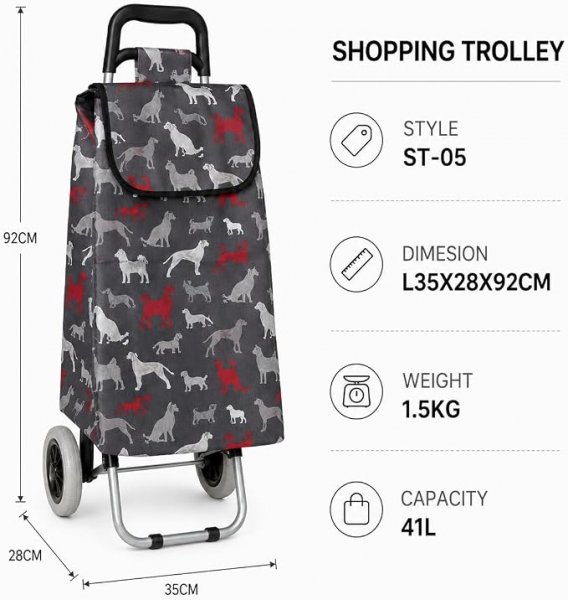 LL-ST05 DOG PATTERN PRINT 2 WHEEL SHOPPING TROLLEY