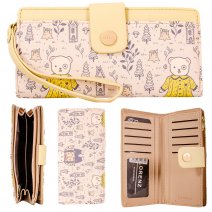 7251 PALE YELLOW TEDDY PRINT LRG PU WRIST PURSE W/COIN SECTION