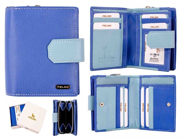 10417 BLUE MULTI RFID GENUINE LEATHER LADIES PURSE WALLET