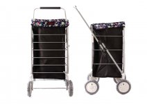 6963/W NAVY FLORAL PATTERN SHOPPING TROLLEY