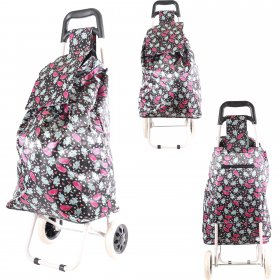 MS-001 BLACK TWO WHEEL SHOPPING CART CHERRY PATTERN
