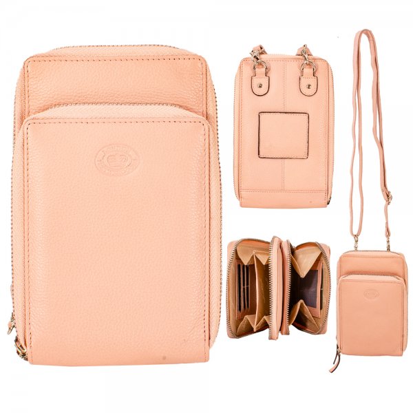 0593 NUDE PEBBLE LEATHER RFID X-BODY PHONE/ACCESSORY PURSE