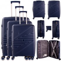 T-HC-PP-02 NAVY SET OF 3 TRAVEL TROLLEY SUITCASE