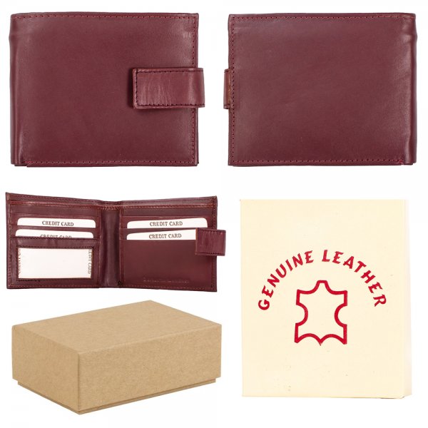 S-086 BURGUNDY LEATHER WALLET BOX OF 12