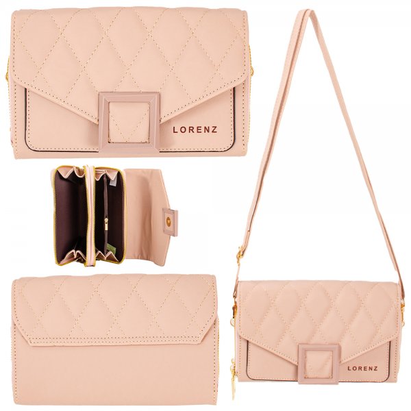 7123 MINK QUILT EFFECT FLIPOVER W/SHOULDER STRAP RFID PU BAG