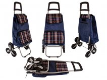 6960/W Navy Check 6 Wheel Stair Climber Shopping Trolley