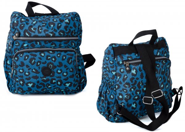 2447 Blue Leopard Front Zipped Backpack with Front Zip Pocket &