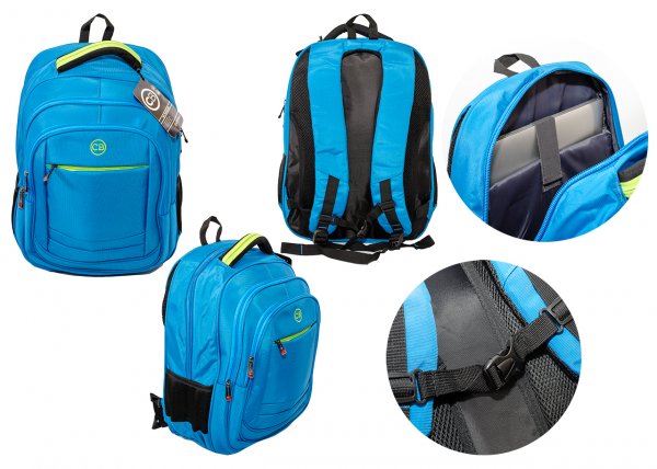 BP835L-AB BLUE BACKPACK W/LAPTOP SLEEVE CITY BAG RUCKSACK 18" L