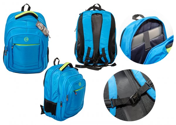 BP835L-AB BLUE BACKPACK W/LAPTOP SLEEVE CITY BAG RUCKSACK 18" L