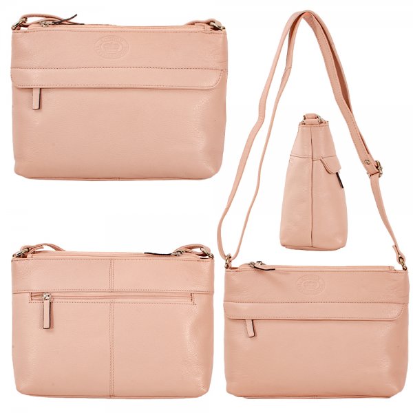 0597 NUDE PEBBLE LEATHER TWIN TOP ZIP RFID SHOULDER BAG