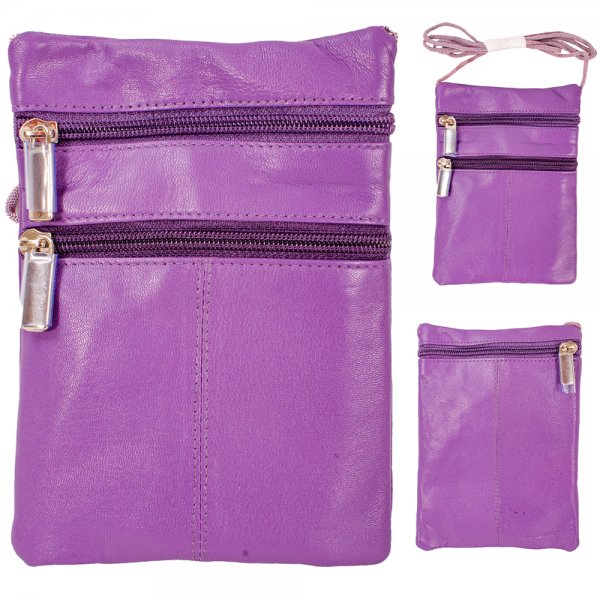 0492 PURPLE GOAT NAPPA TRIPPLE ZIP NECK PURSE X-BODY BAG