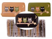 LW176 3 OWL APPLIQUE MEDIUM PURSE PACK OF 12