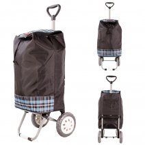 6957/S BLACK/BLUE CHECK 2-WHEEL SHOPPING TROLLEY BAG W/ADJUSTABL