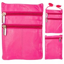 0492 PINK GOAT NAPPA TRIPPLE ZIP NECK PURSE X-BODY BAG