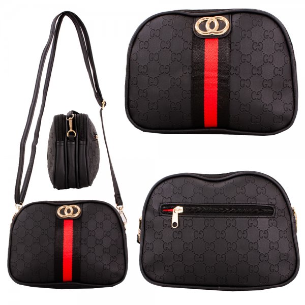 JBFB390 BLACK FASHION X-BODY SHOULDER BAG WITH 4 ZIPS