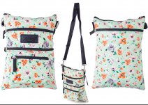 2586 GREEN MULTI FLOWER BODY BAG 5 ZIPS