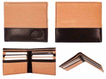 0882 TAN/BLACK RFID-PROTECTED LEATHER CANVAS MIX WALLET