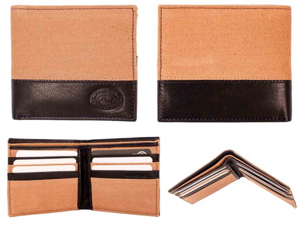 0882 TAN/BLACK RFID-PROTECTED LEATHER CANVAS MIX WALLET