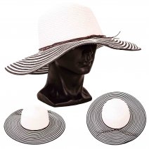 8751 WHITE/BLACK LADIES WIDE BRIM STRIPY SUN HAT